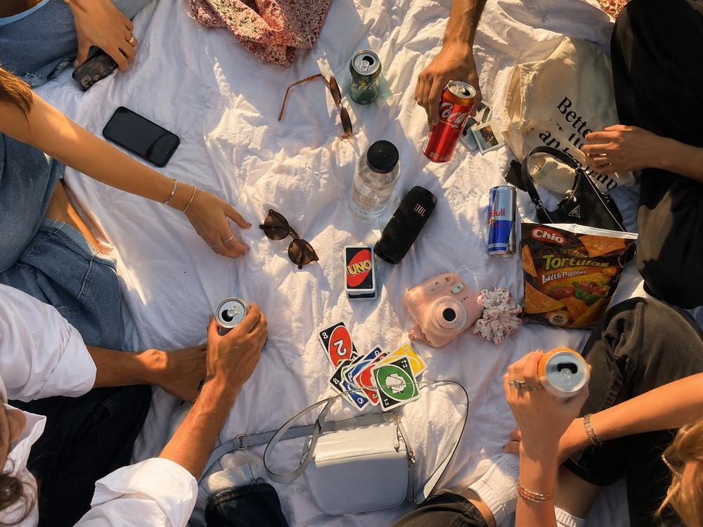 A picnic spread in the grass