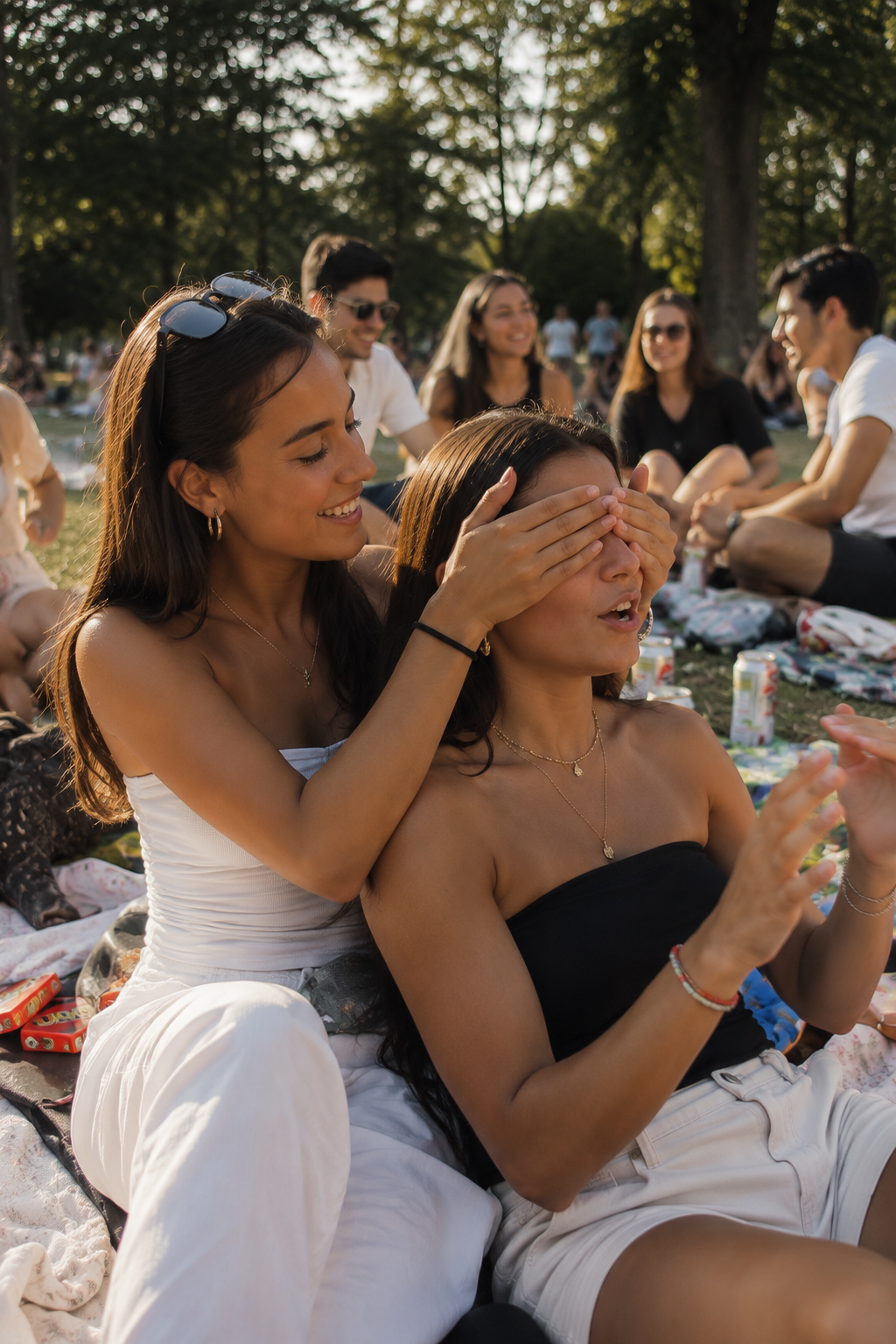 Friends sharing a moment at the picnic